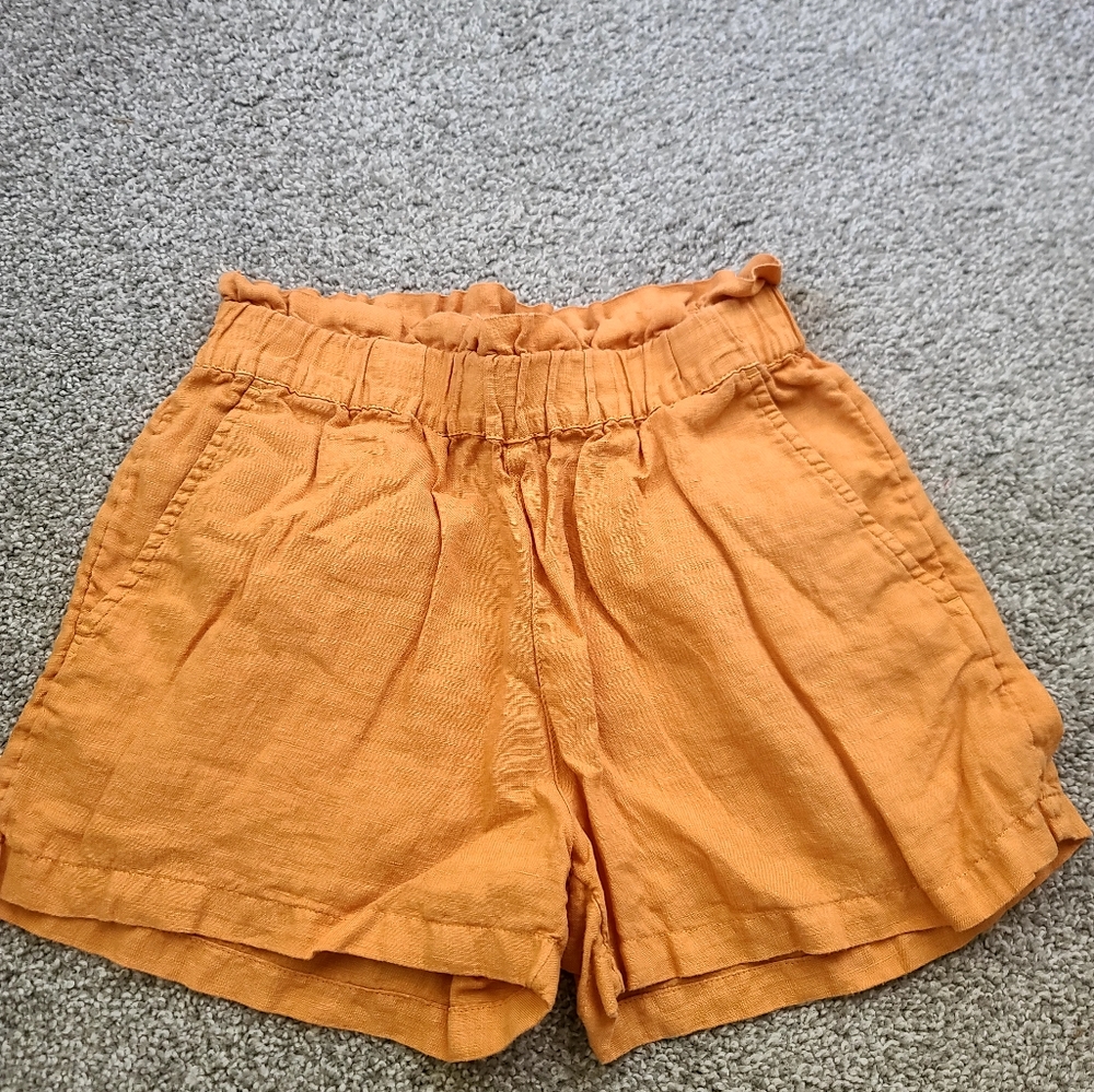 Orange Linen Shorts